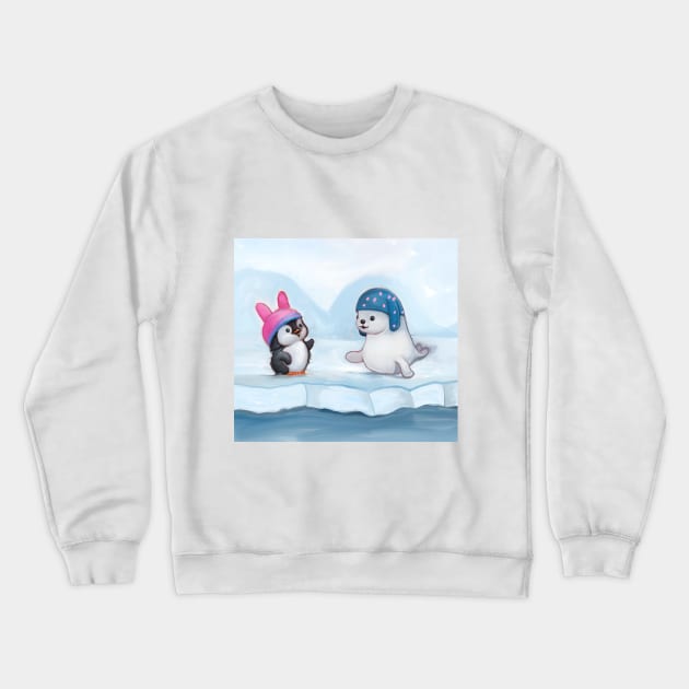 Penguin and seal Crewneck Sweatshirt by Artofokan